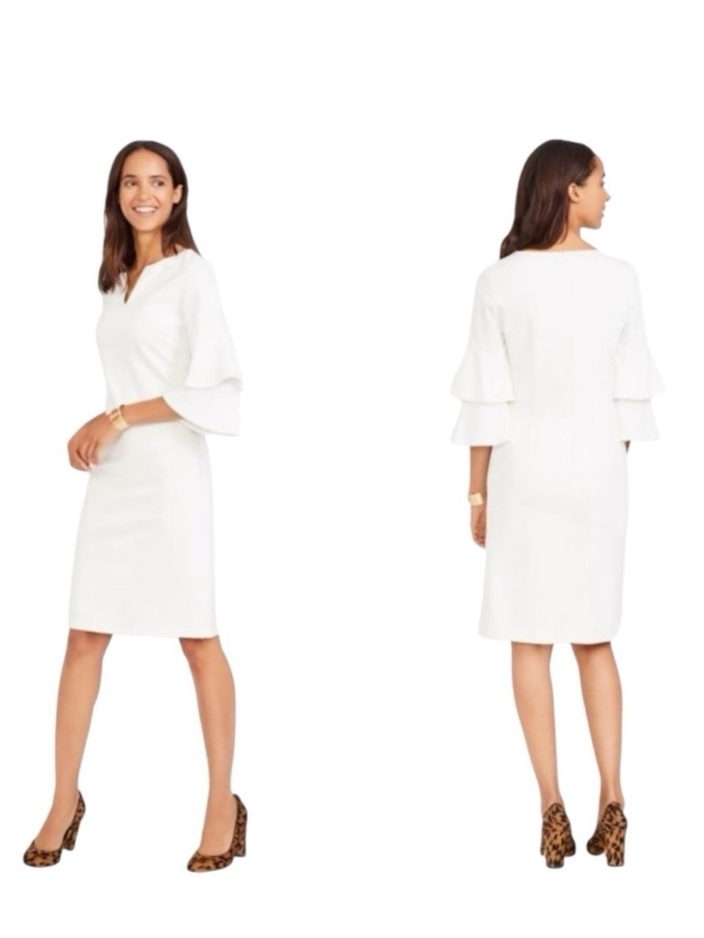 J. McLaughlin “Letty” Dress in Ivory XS Bell-Sleeve Sheath